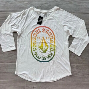 Volcom Women's White True to This Wyld N Out Long Sleeve T-Shirt Size Small NWT‎